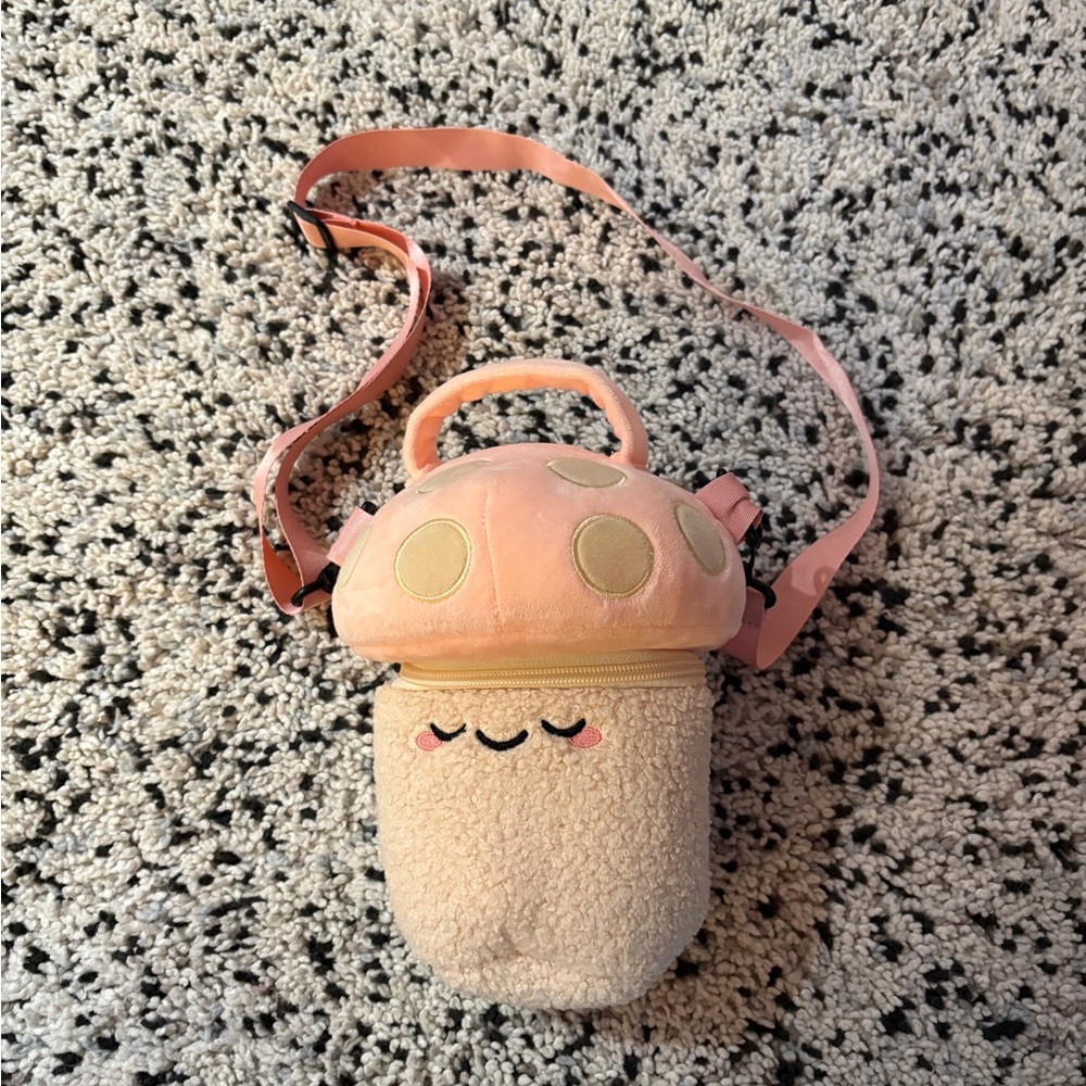 Pink and Cream Plush Bag Charm with Strap